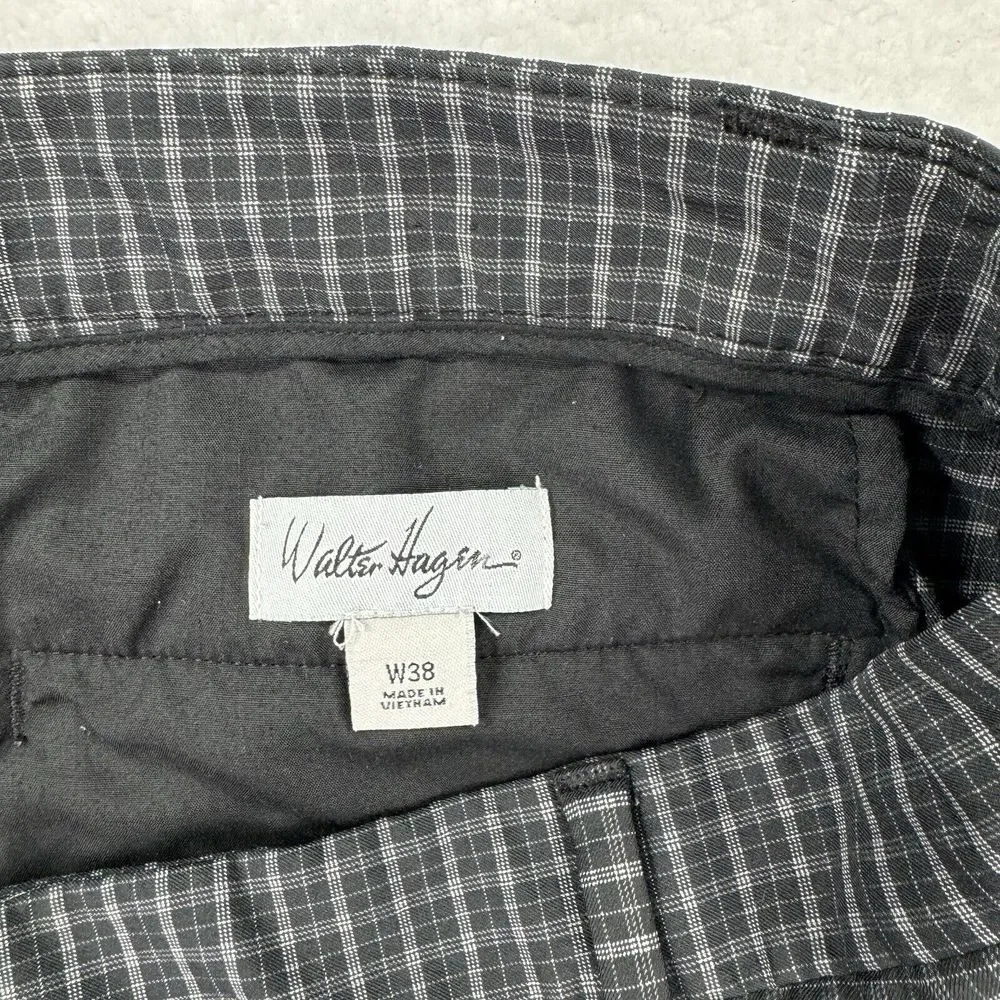 Walter Hagen Golf Shorts Mens 38 Black Gray Check Plaid‎ Classic Fit Stretch
